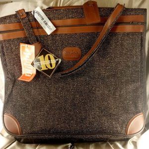 Pierre Cardin Tweed w/Genuine Leather Trim Carry On Hanging Garment Bag